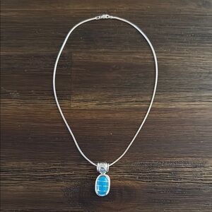 Taxco Silver with Turquoise Pendant Necklace on 18” Chain
